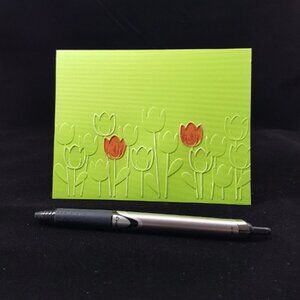 Tulip Note Cards, Set of 5, Spring Green Note Cards & Envelopes, Tulip Embossed